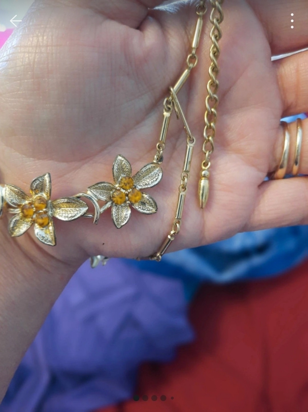 Coro Pegasus Floral Pendant Necklace 16"with Yellow Gem Accents